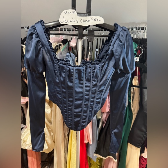 Navy Puff Sleeve Corset/Size S $149 House of CB NWOT - Picture 6 of 9